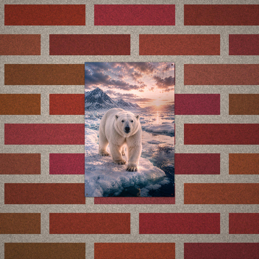 Polar Bear Sunset Polar Bear Metal Sign Aluminum Sign — alternate angle