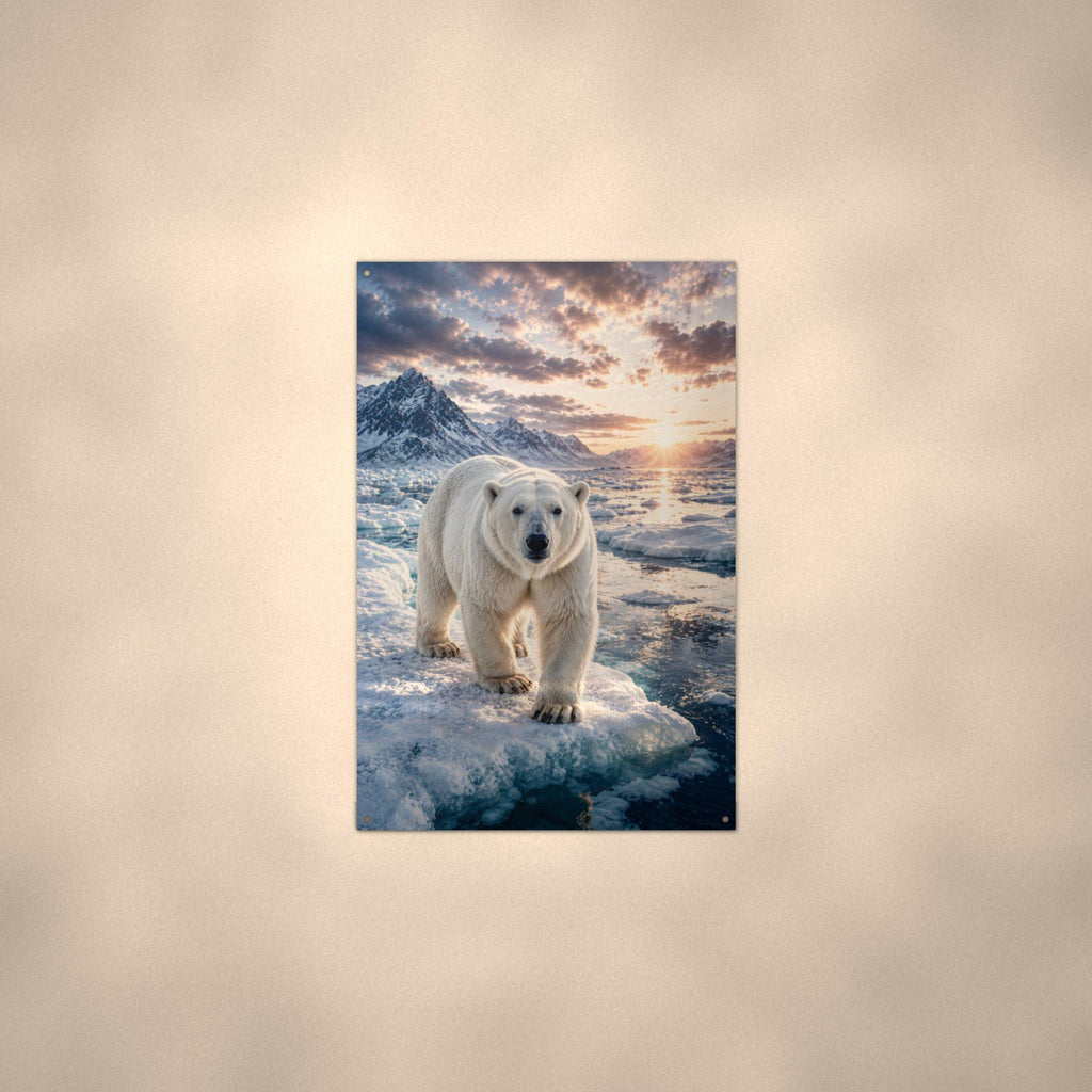 Polar Bear Sunset Polar Bear Metal Sign Aluminum Sign — alternate angle