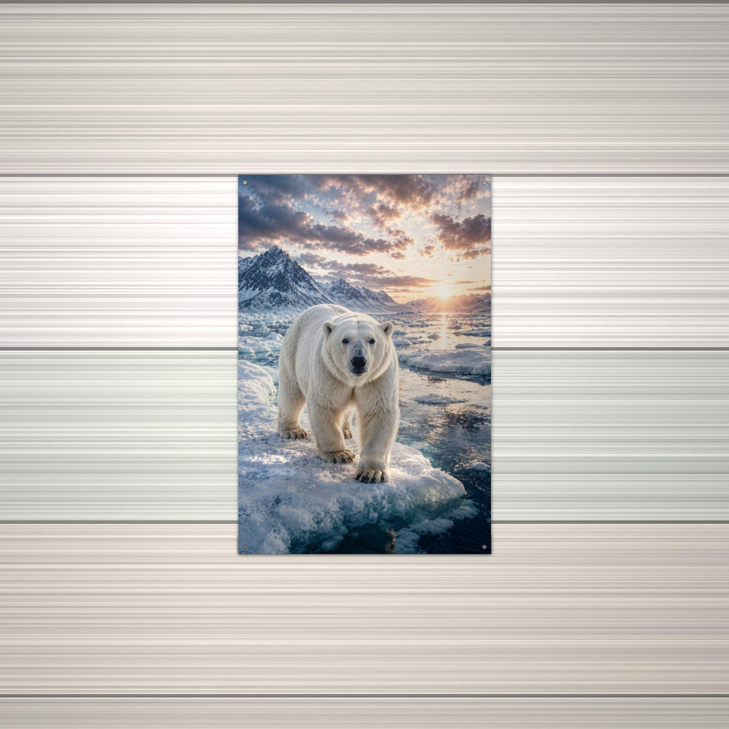 Polar Bear Sunset Polar Bear Metal Sign Aluminum Sign — alternate angle