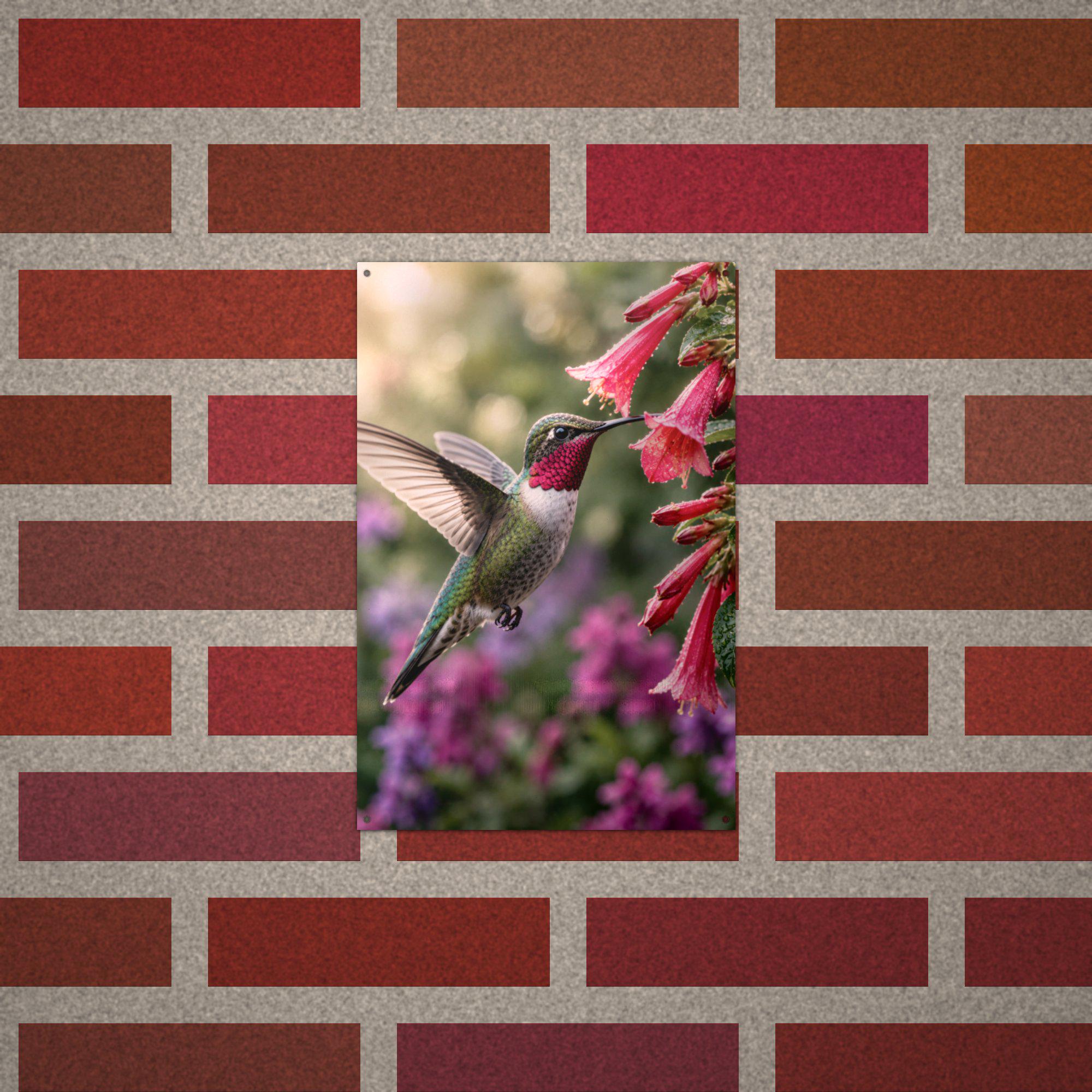 Hummingbird Red Blooms Hummingbird Metal Sign Aluminum Sign — alternate angle