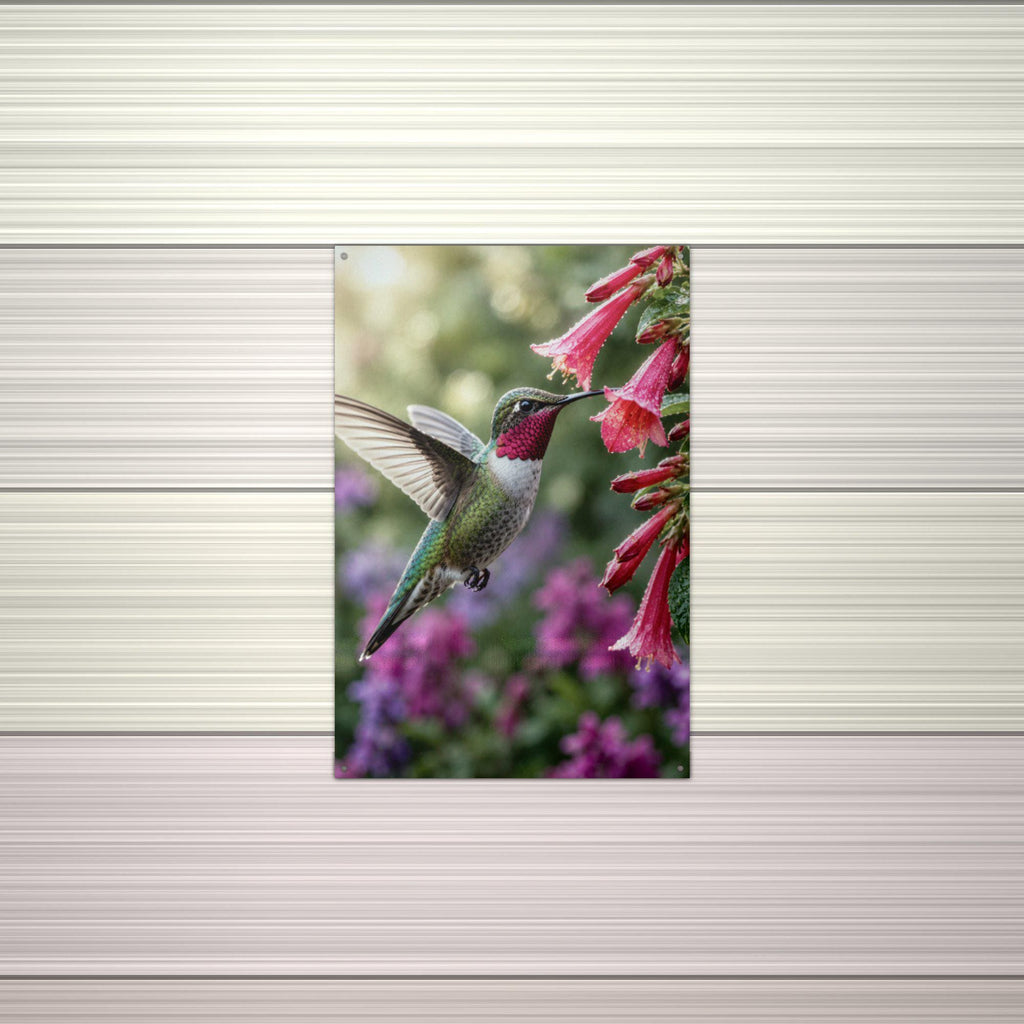 Hummingbird Red Blooms Hummingbird Metal Sign Aluminum Sign — alternate angle