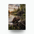 Beaver Lodge Sunset Beaver Metal Sign Aluminum Sign — front view on white background
