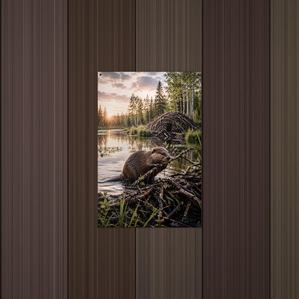 Beaver Lodge Sunset Beaver Metal Sign Aluminum Sign — detail view
