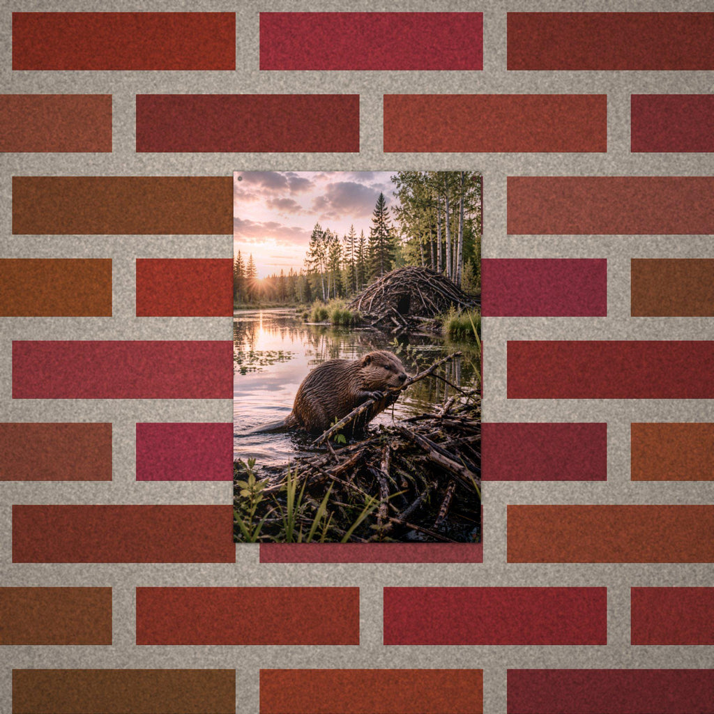 Beaver Lodge Sunset Beaver Metal Sign Aluminum Sign — alternate angle