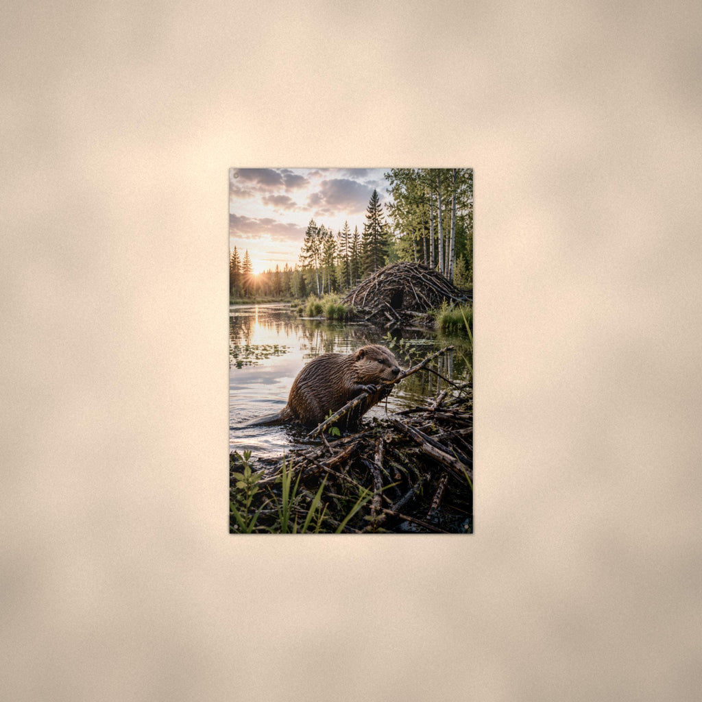 Beaver Lodge Sunset Beaver Metal Sign Aluminum Sign — alternate angle