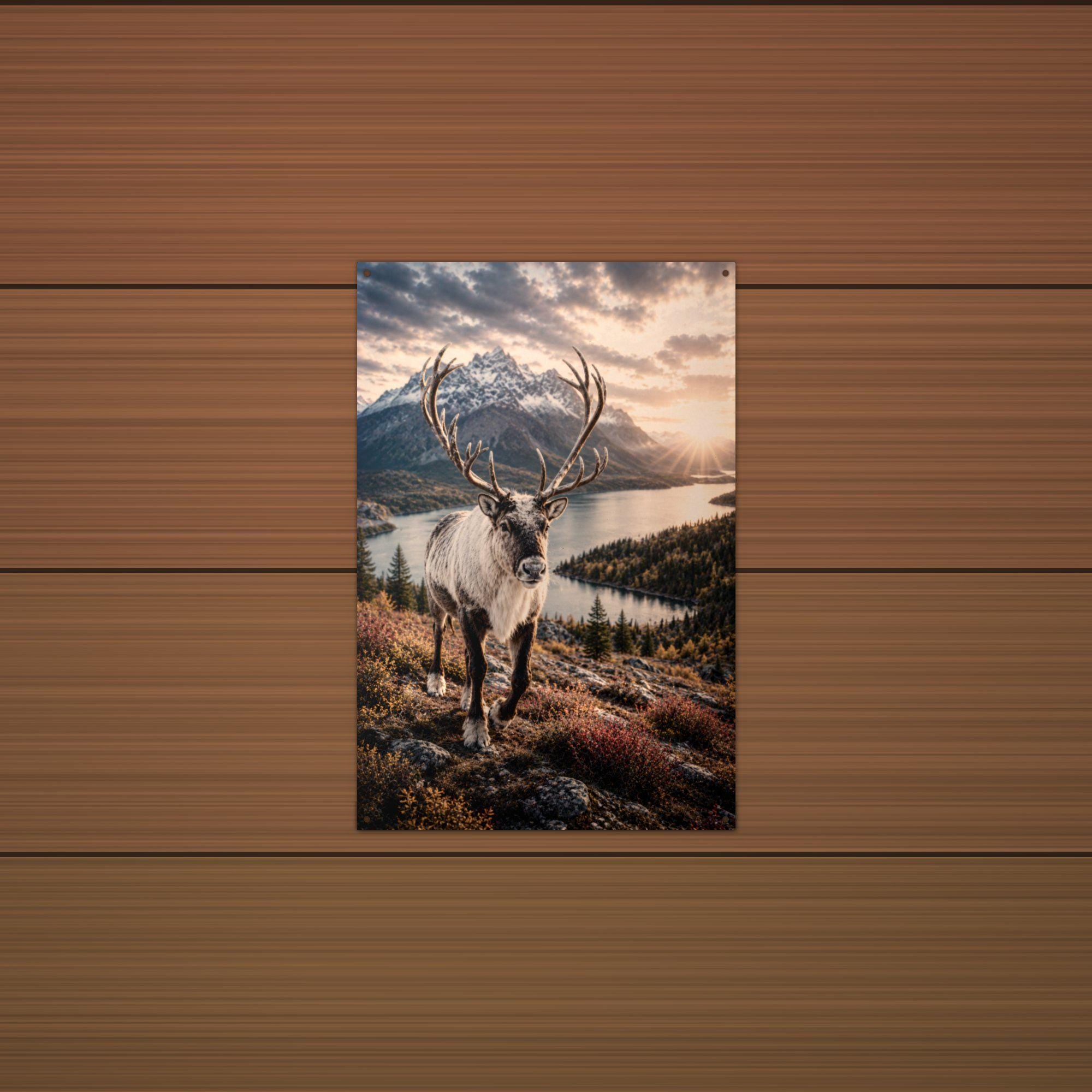 Caribou Lake Caribou Metal Sign Aluminum Sign — lifestyle setting