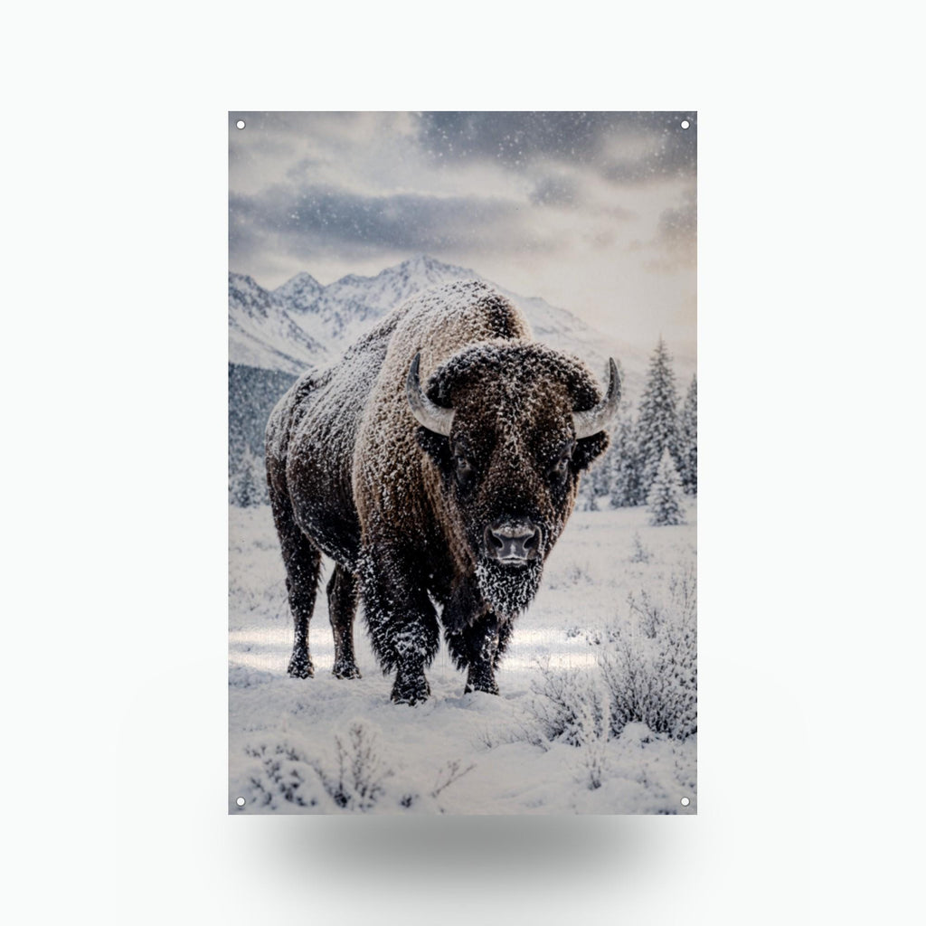 Snowstorm Bison Bison Metal Sign Aluminum Sign — front view on white background