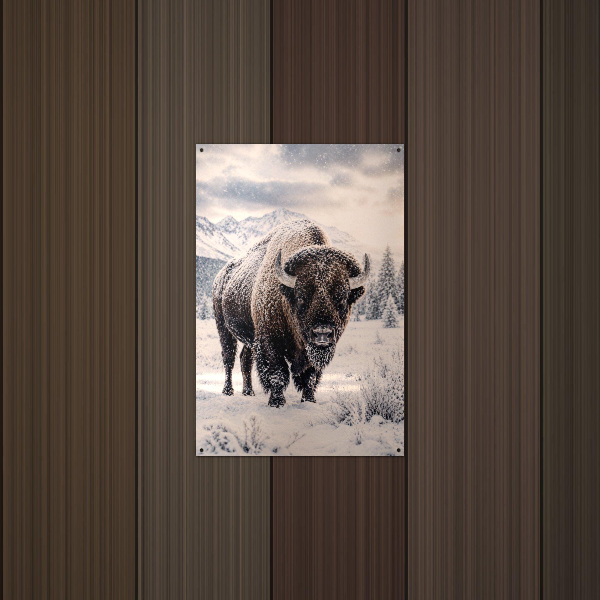 Snowstorm Bison Bison Metal Sign Aluminum Sign — lifestyle setting