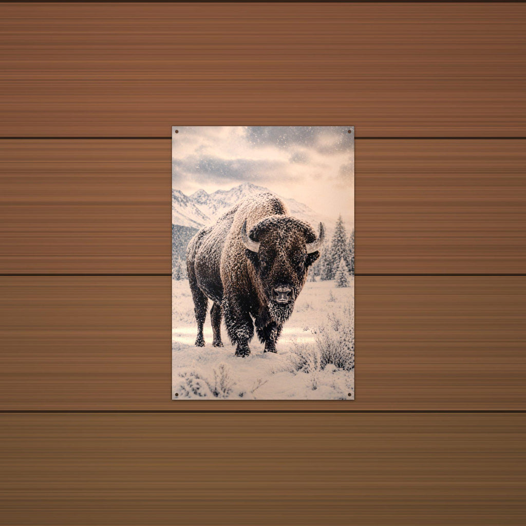 Snowstorm Bison Bison Metal Sign Aluminum Sign — detail view