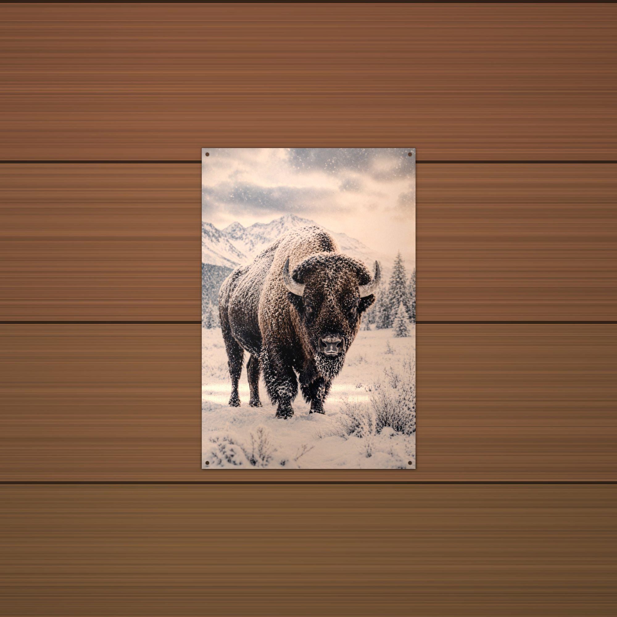 Snowstorm Bison Bison Metal Sign Aluminum Sign — detail view