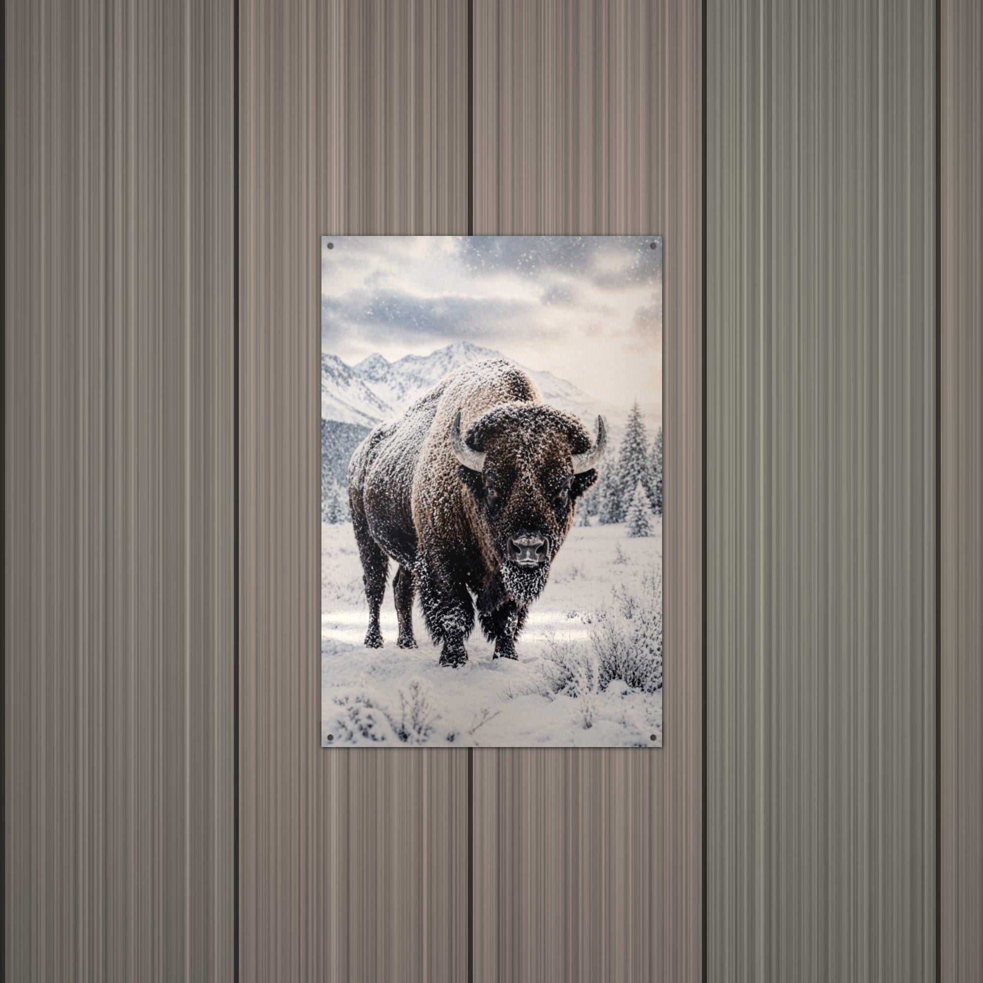 Snowstorm Bison Bison Metal Sign Aluminum Sign — alternate angle