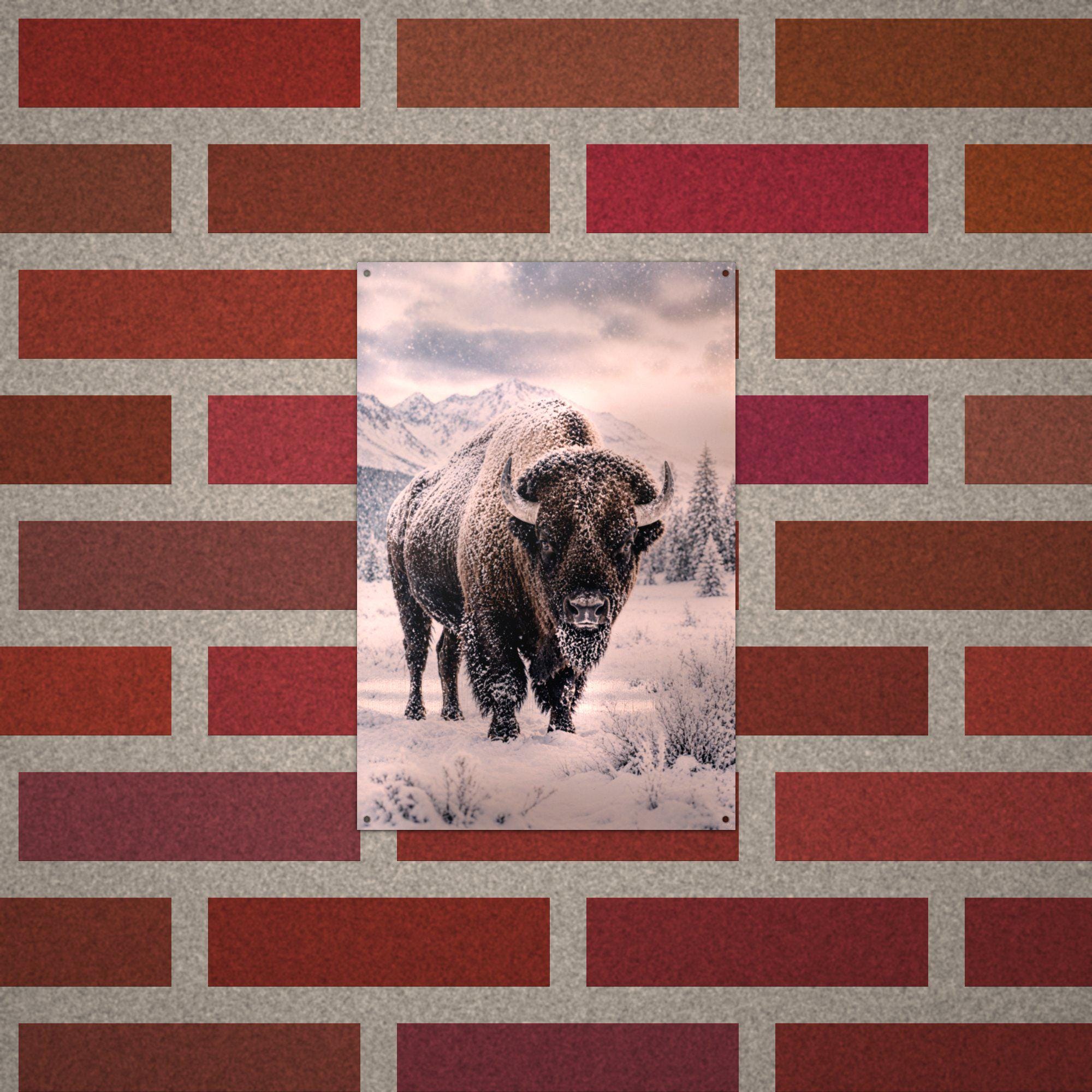 Snowstorm Bison Bison Metal Sign Aluminum Sign — alternate angle