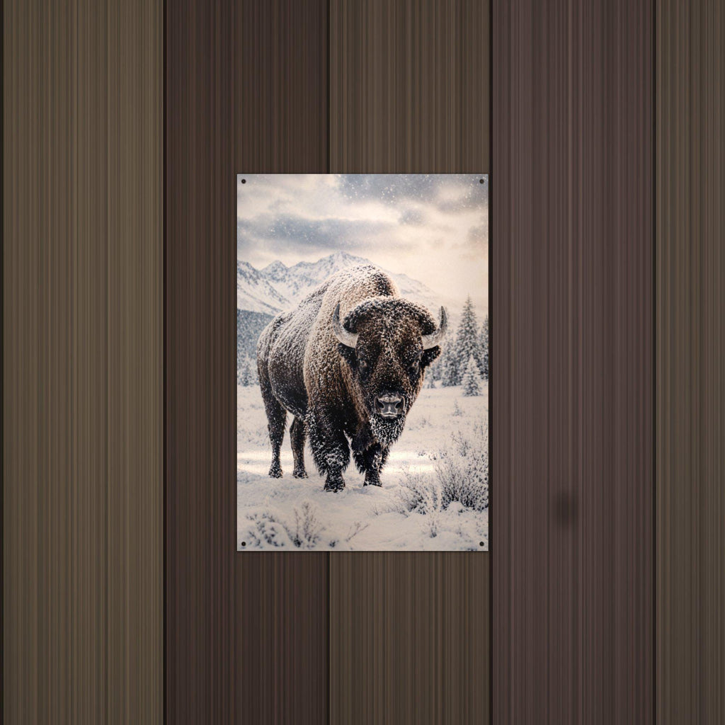 Snowstorm Bison Bison Metal Sign Aluminum Sign — alternate angle