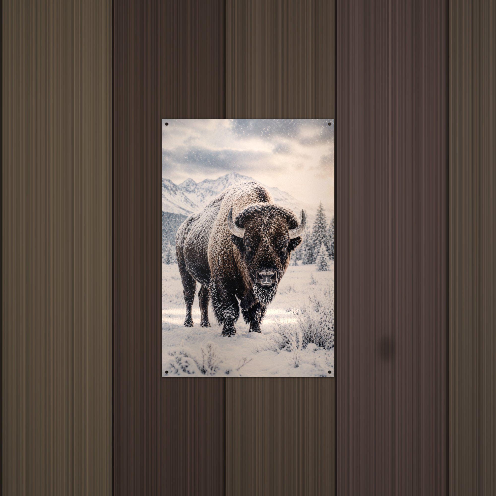 Snowstorm Bison Bison Metal Sign Aluminum Sign — alternate angle