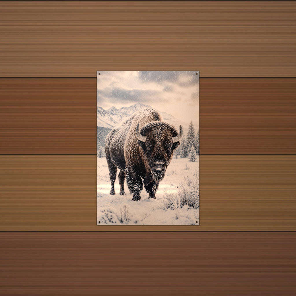 Snowstorm Bison Bison Metal Sign Aluminum Sign — alternate angle
