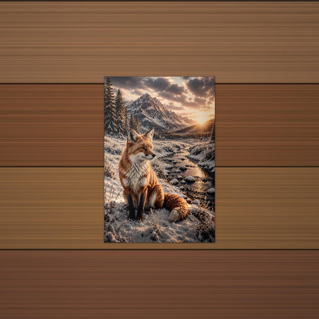 Winter Fox Creek Fox Metal Sign Aluminum Sign — lifestyle setting