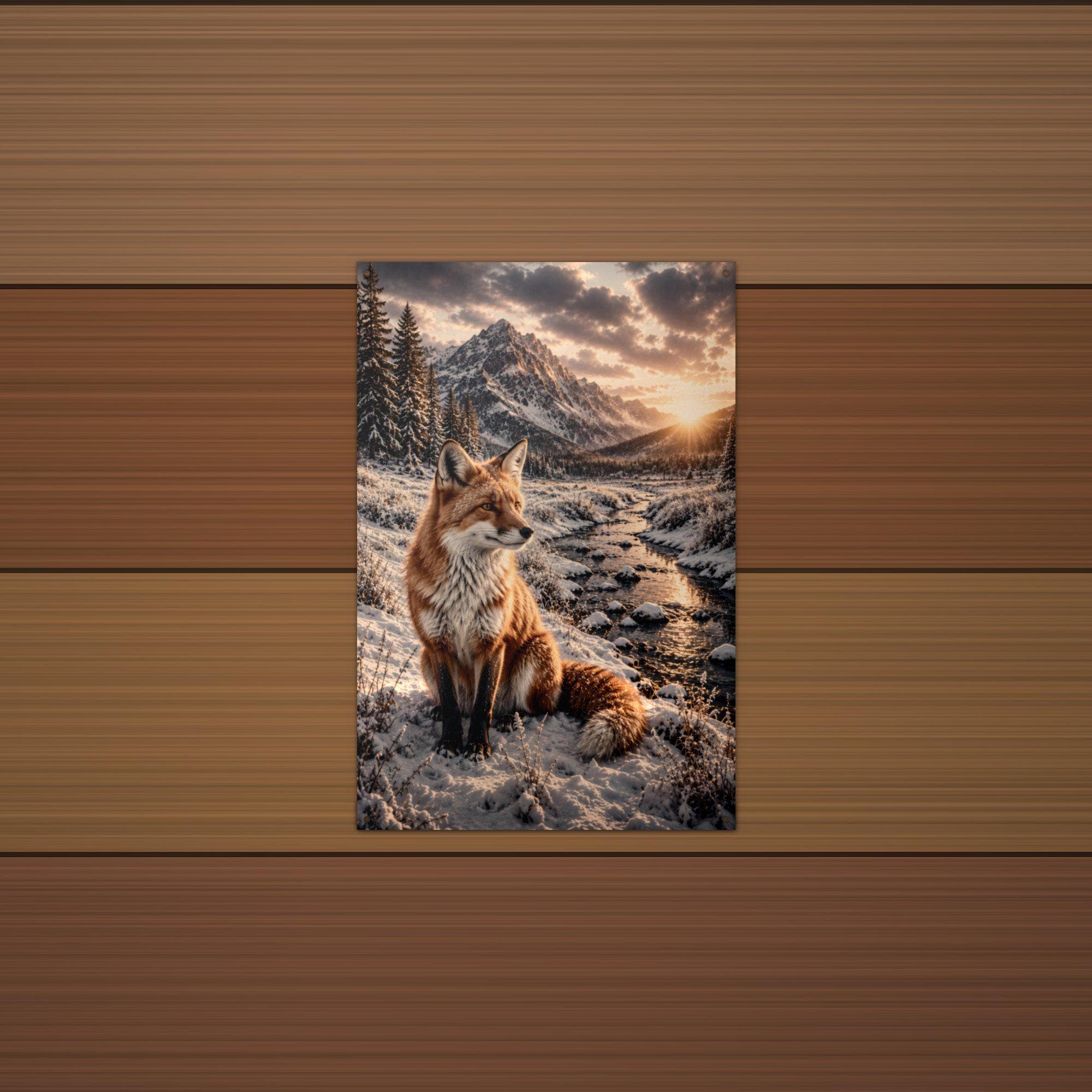 Winter Fox Creek Fox Metal Sign Aluminum Sign — lifestyle setting