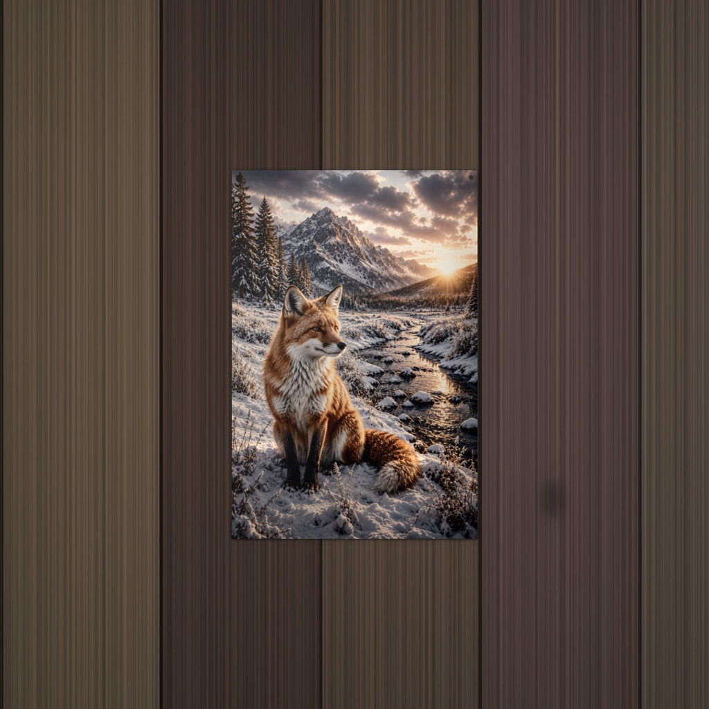 Winter Fox Creek Fox Metal Sign Aluminum Sign — detail view