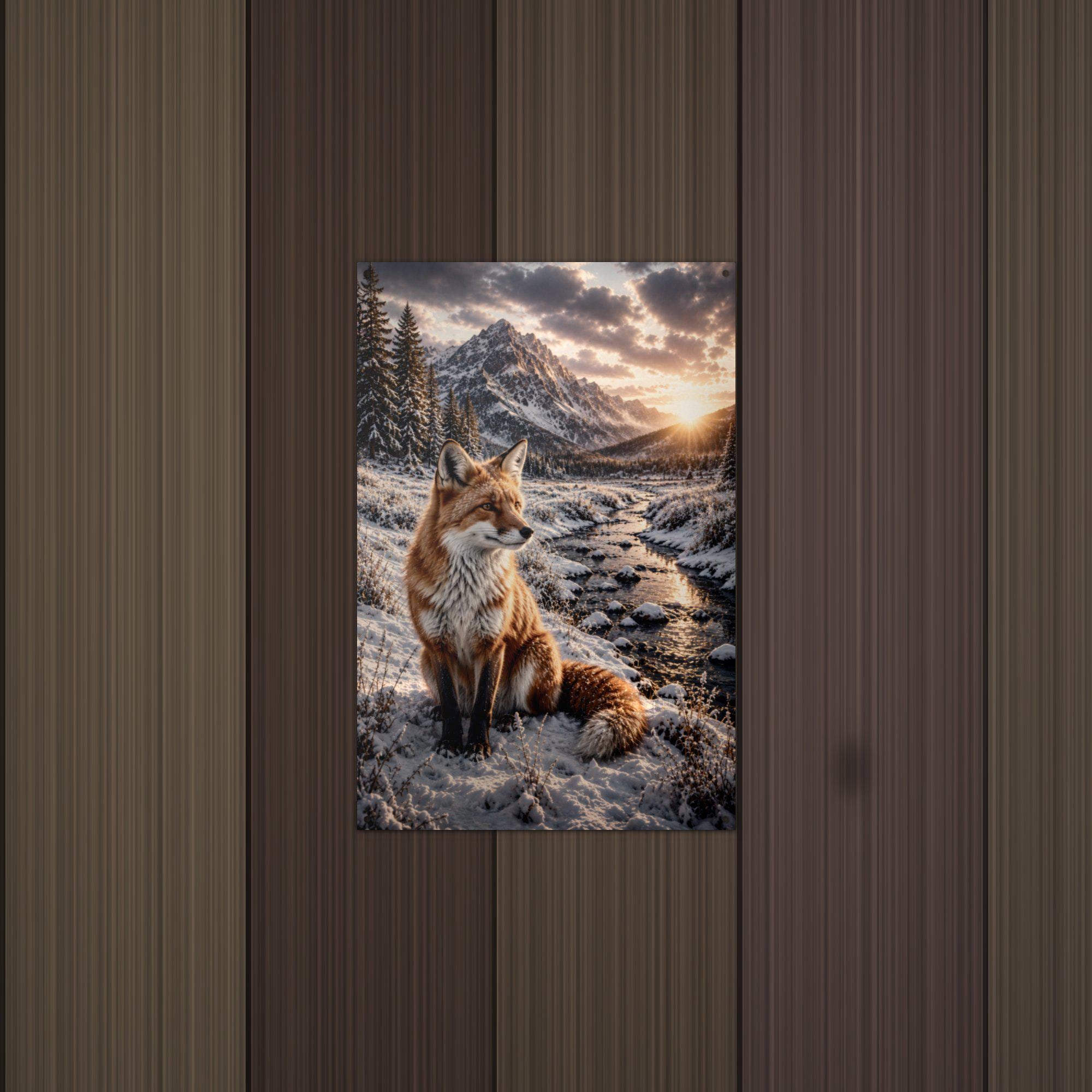 Winter Fox Creek Fox Metal Sign Aluminum Sign — detail view