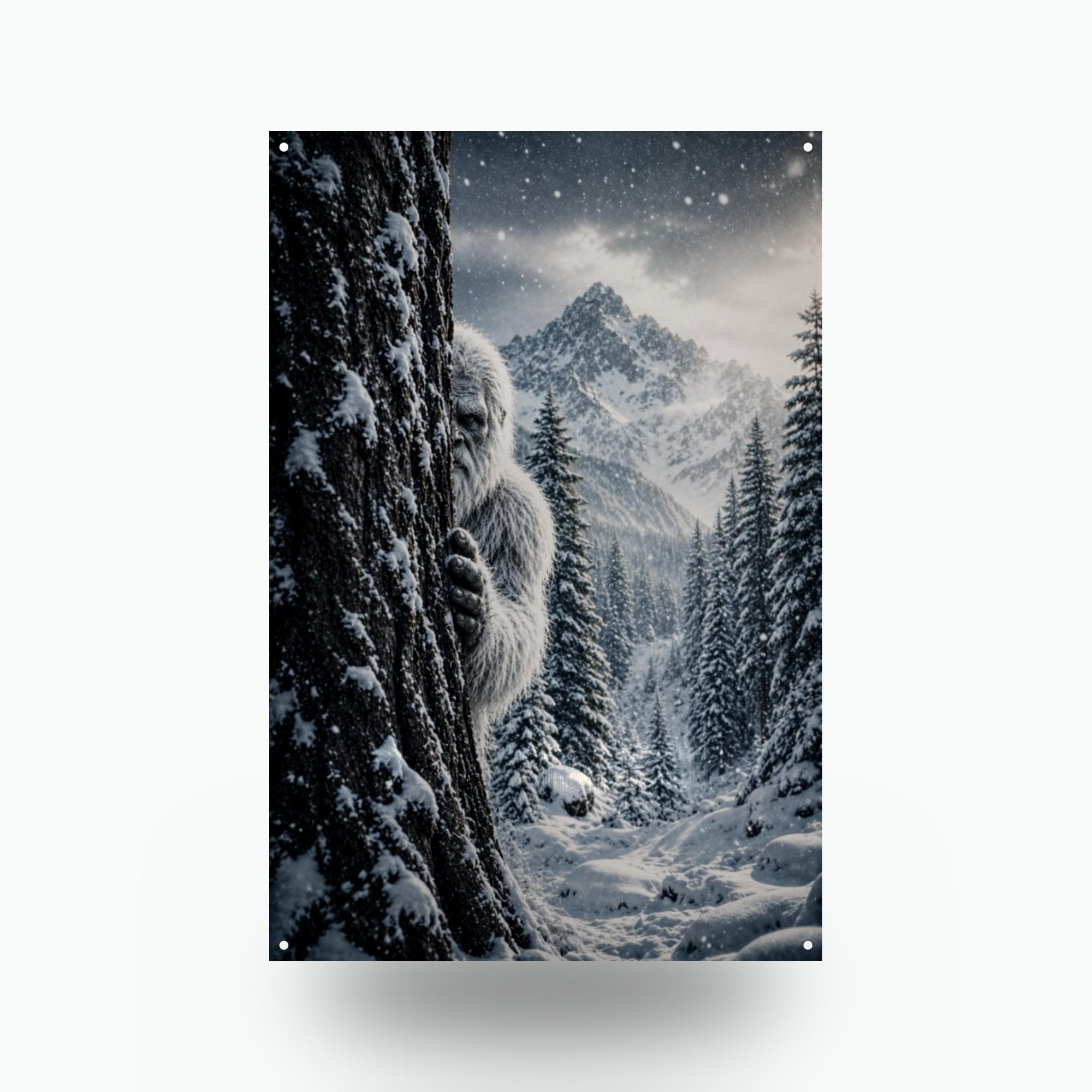 Silent Snowy Forest Yeti Metal Sign Bigfoot Aluminum Sign — front view on white background