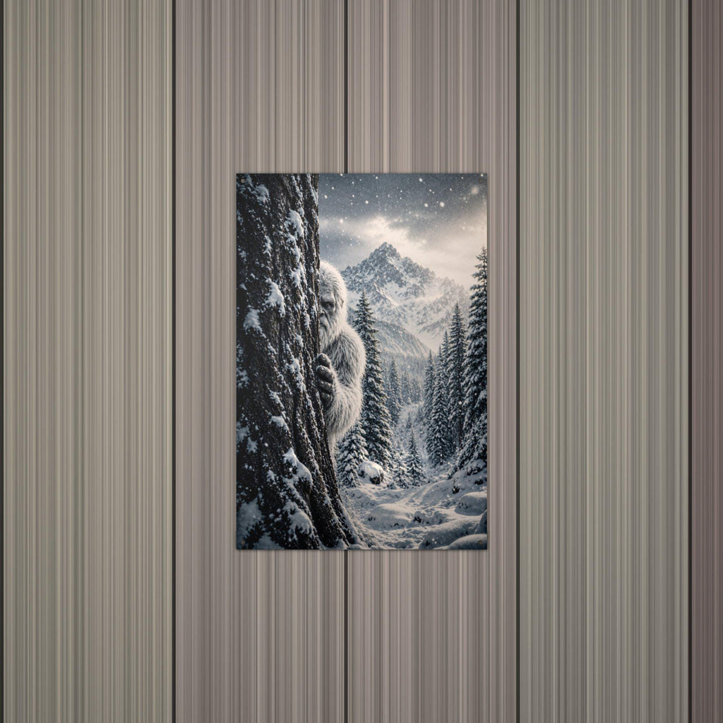 Silent Snowy Forest Yeti Metal Sign Bigfoot Aluminum Sign — alternate angle
