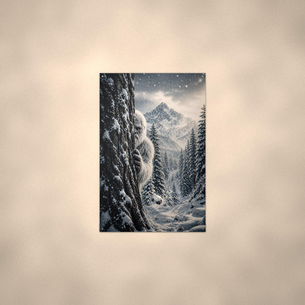 Silent Snowy Forest Yeti Metal Sign Bigfoot Aluminum Sign — alternate angle