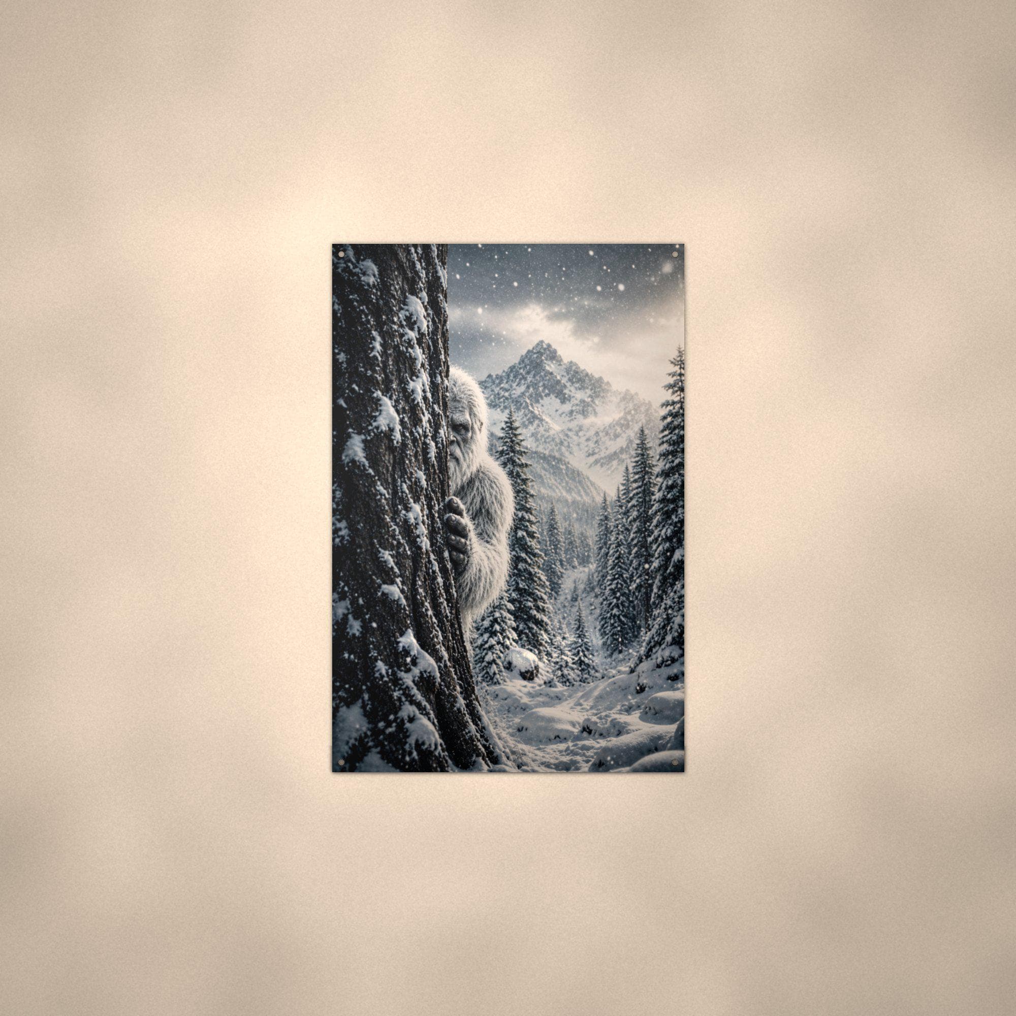 Silent Snowy Forest Yeti Metal Sign Bigfoot Aluminum Sign — alternate angle