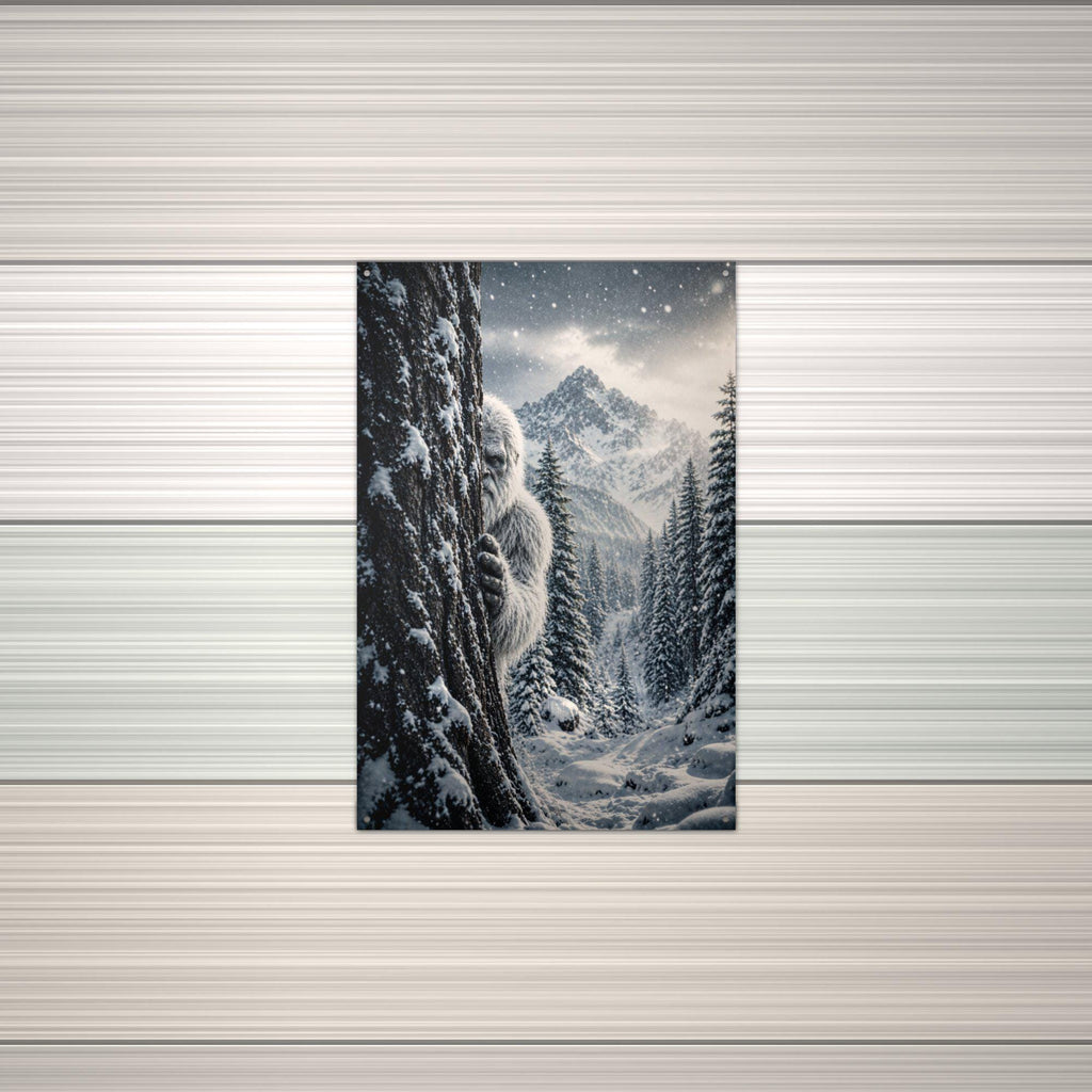 Silent Snowy Forest Yeti Metal Sign Bigfoot Aluminum Sign — alternate angle