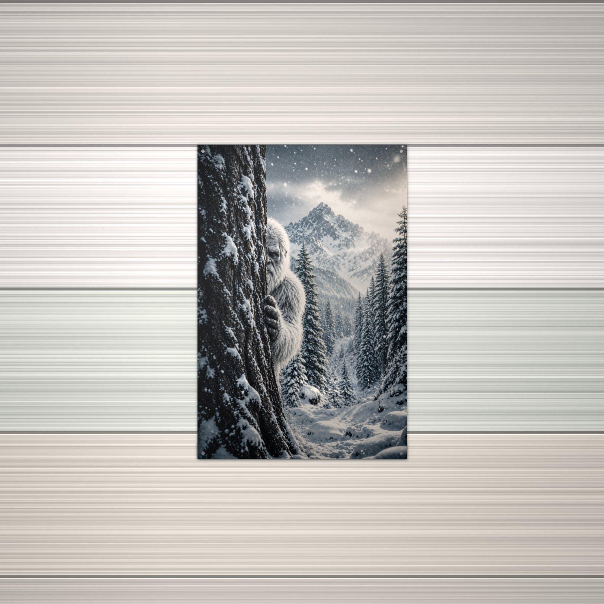 Silent Snowy Forest Yeti Metal Sign Bigfoot Aluminum Sign — alternate angle