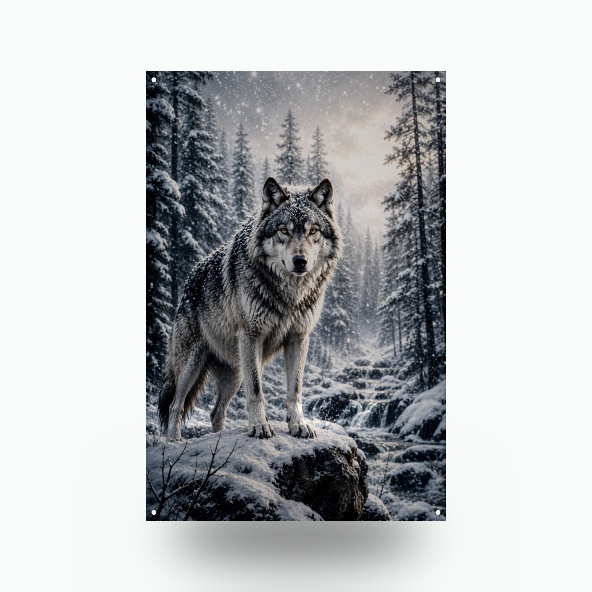 Winter Wolf Wolf Metal Sign Aluminum Sign — front view on white background