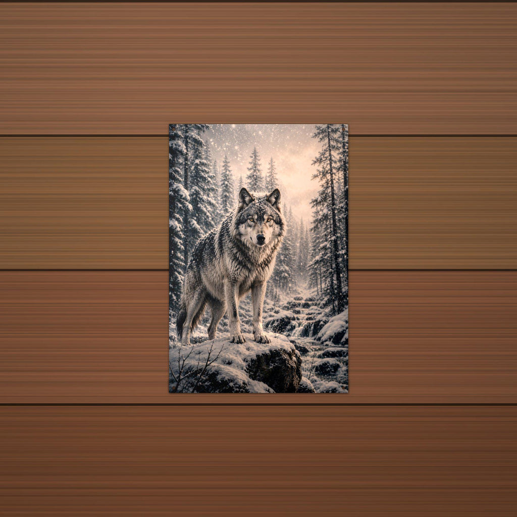 Winter Wolf Wolf Metal Sign Aluminum Sign — lifestyle setting