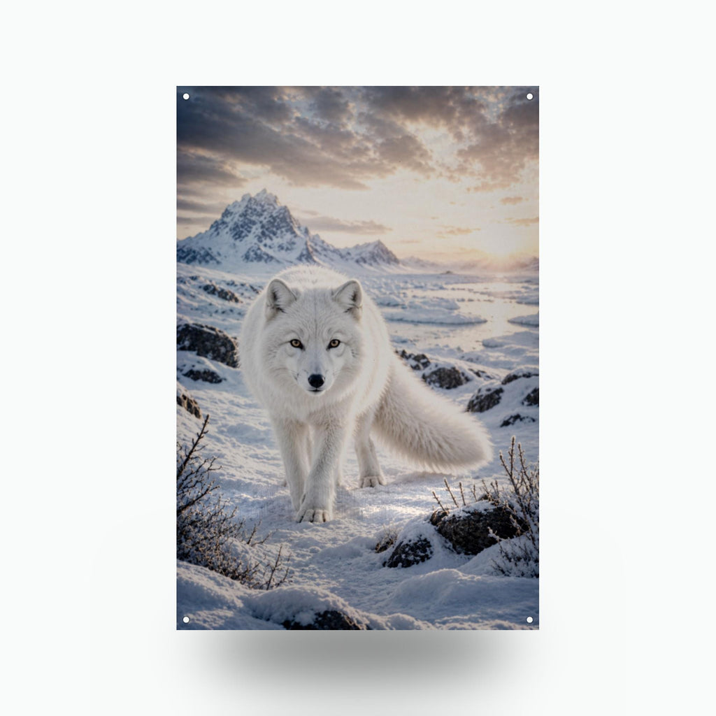Arctic Fox Sunset Arctic Fox Metal Sign Aluminum Sign — front view on white background