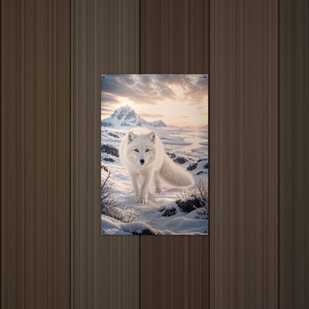 Arctic Fox Sunset Arctic Fox Metal Sign Aluminum Sign — lifestyle setting