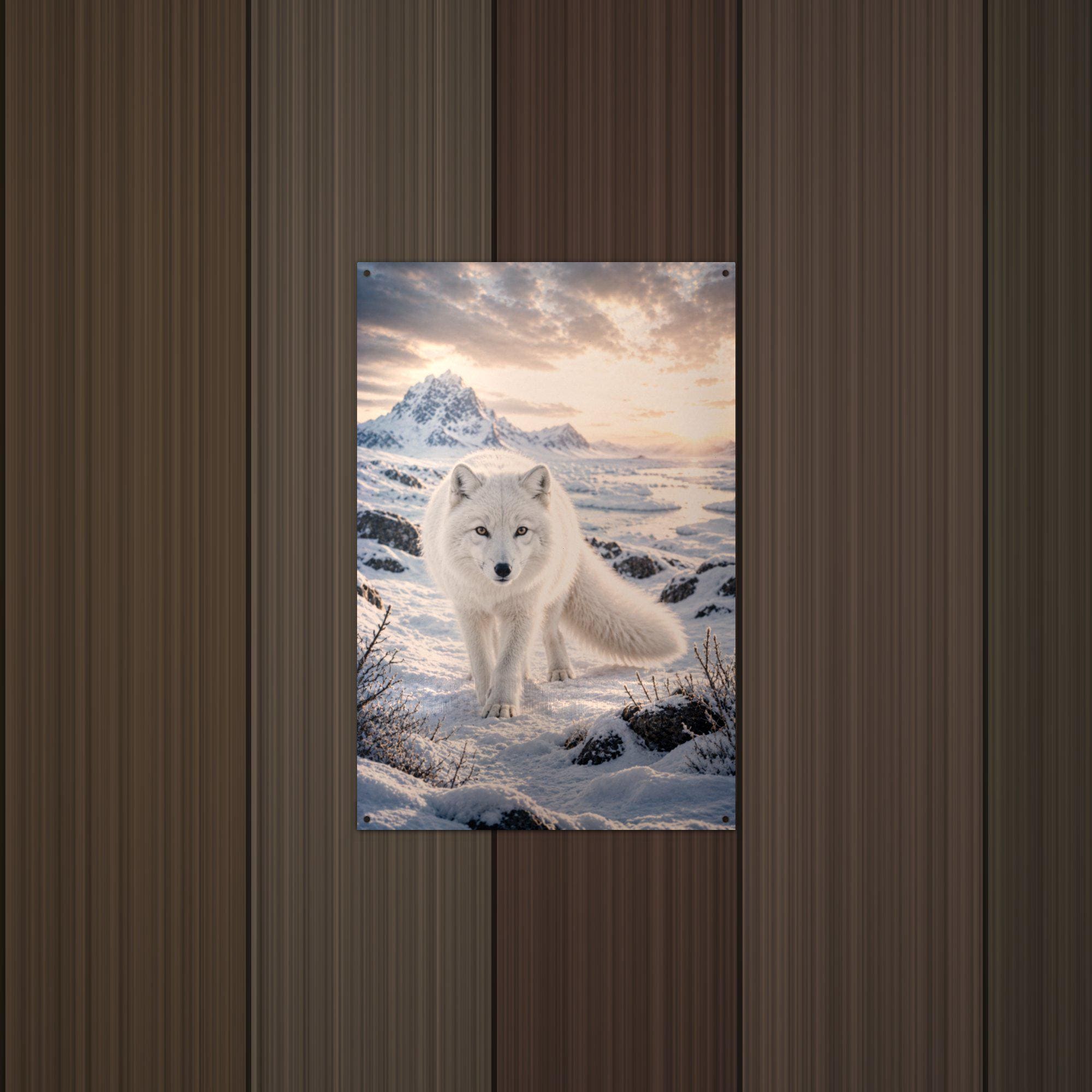 Arctic Fox Sunset Arctic Fox Metal Sign Aluminum Sign — lifestyle setting