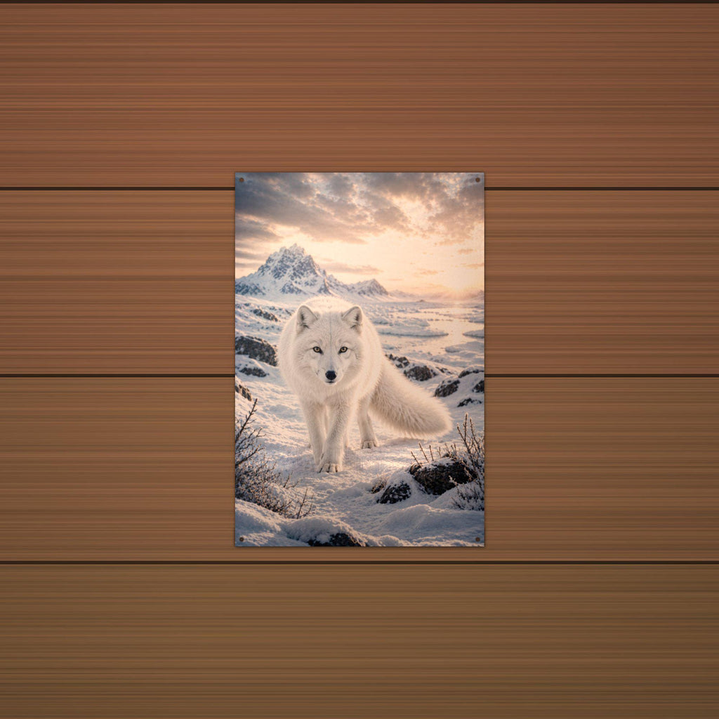 Arctic Fox Sunset Arctic Fox Metal Sign Aluminum Sign — detail view