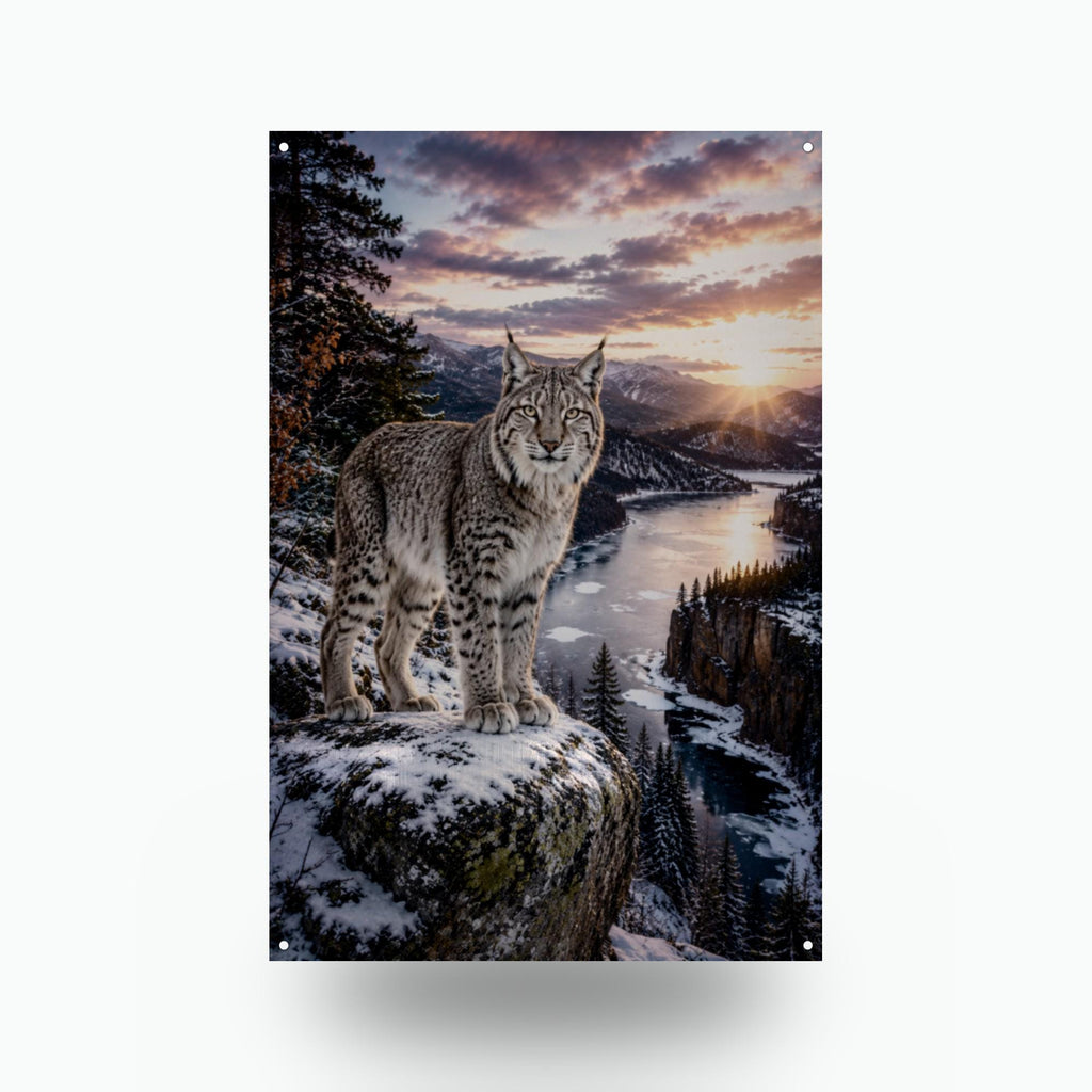 Lynx Cliff Sunset Lynx Metal Sign Aluminum Sign — front view on white background
