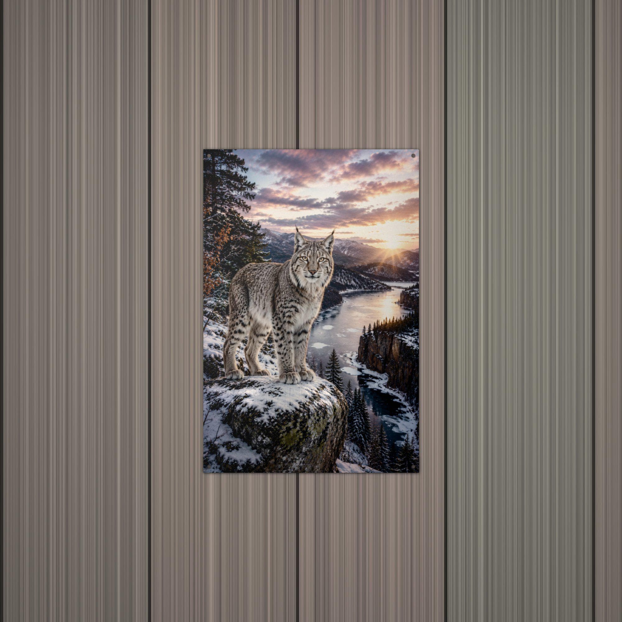 Lynx Cliff Sunset Lynx Metal Sign Aluminum Sign — alternate angle