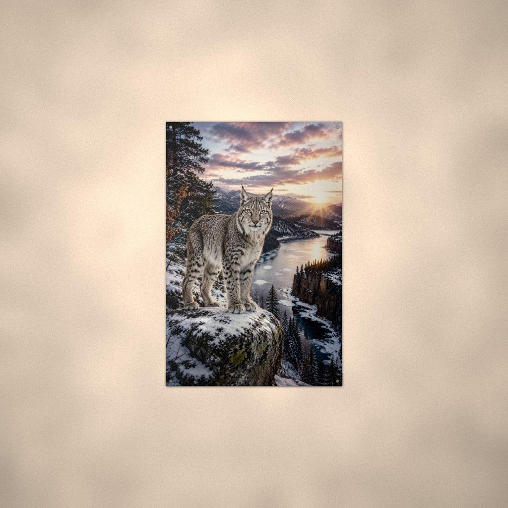Lynx Cliff Sunset Lynx Metal Sign Aluminum Sign — alternate angle