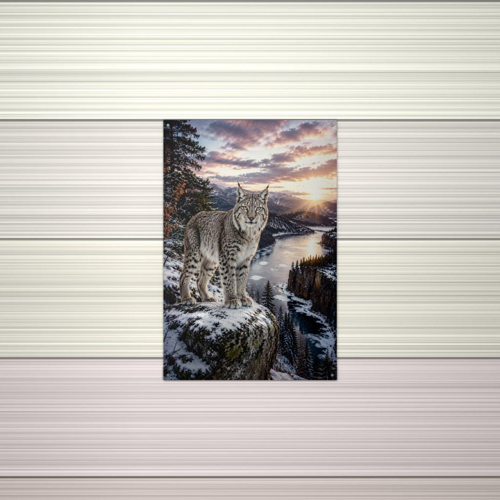 Lynx Cliff Sunset Lynx Metal Sign Aluminum Sign — alternate angle