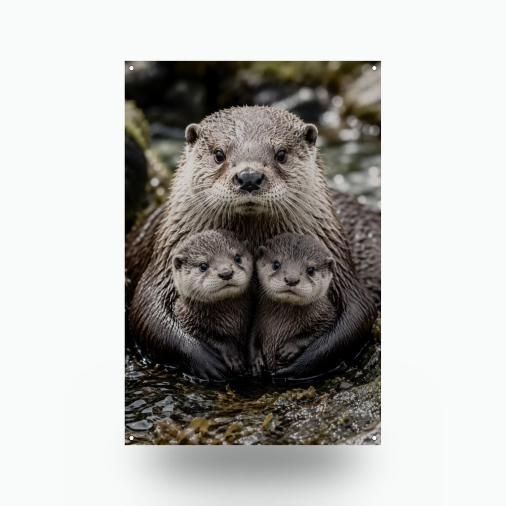 Otter Family Otter Metal Sign Aluminum Sign — front view on white background
