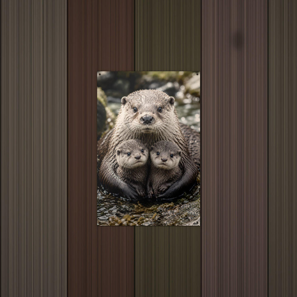 Otter Family Otter Metal Sign Aluminum Sign — detail view