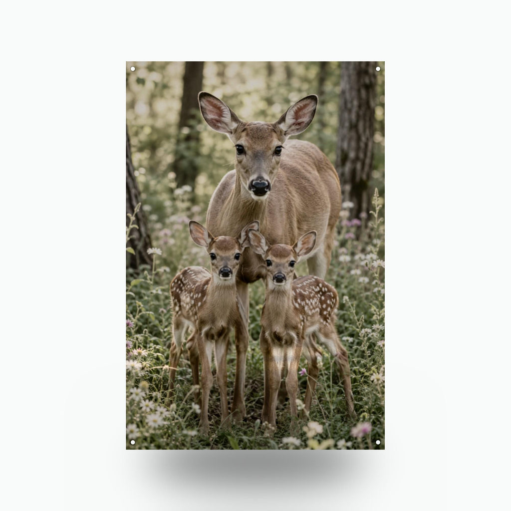 Doe and Fawns Deer Metal Sign Aluminum Sign — front view on white background