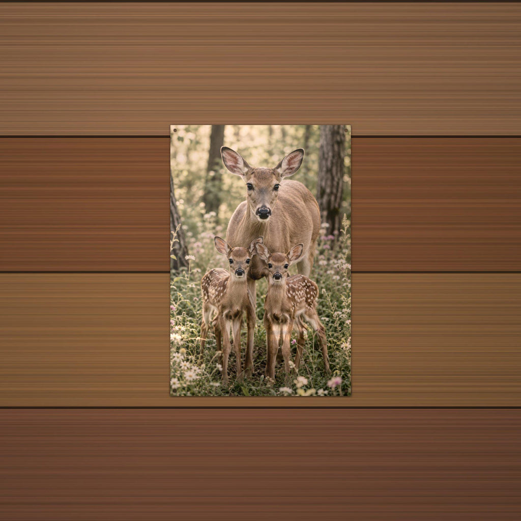 Doe and Fawns Deer Metal Sign Aluminum Sign — lifestyle setting