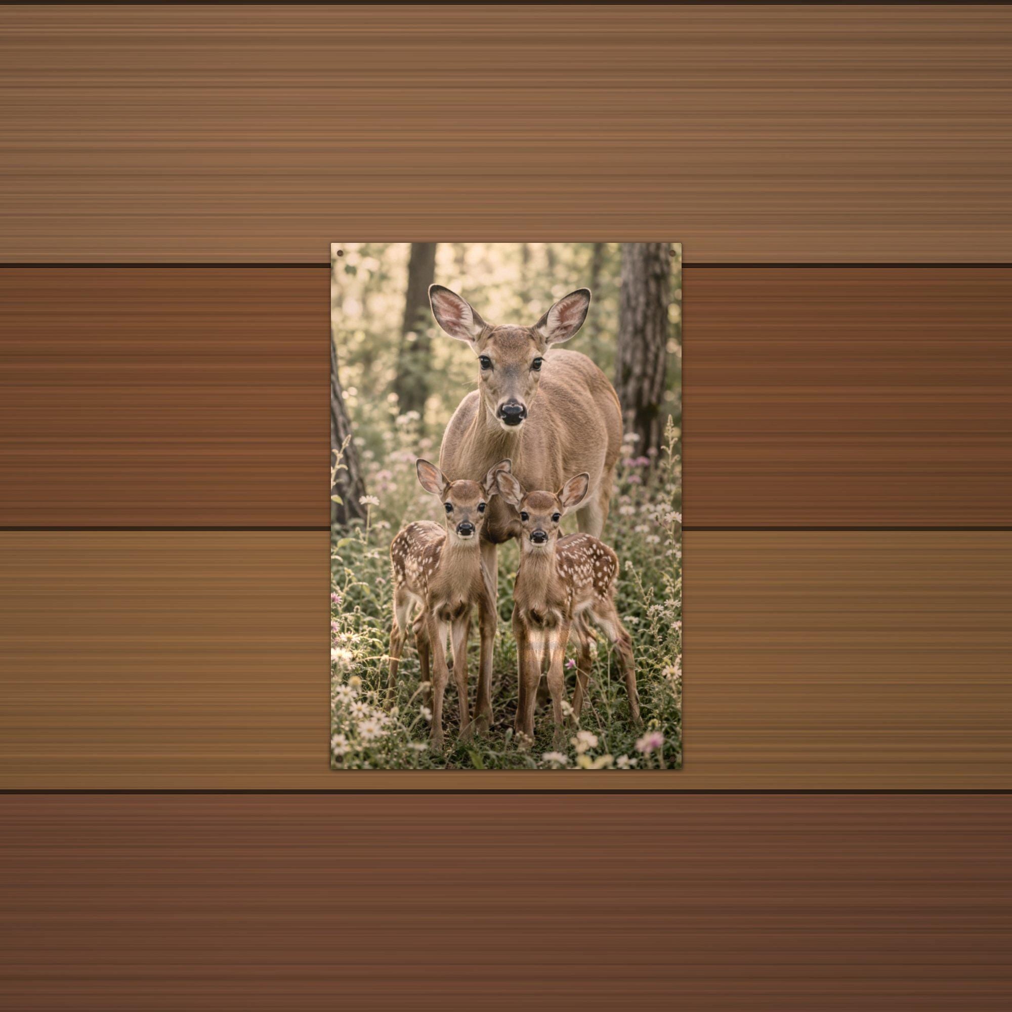 Doe and Fawns Deer Metal Sign Aluminum Sign — lifestyle setting