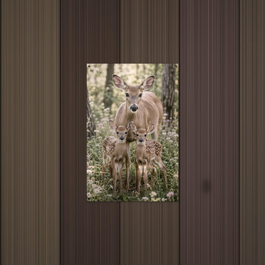 Doe and Fawns Deer Metal Sign Aluminum Sign — detail view