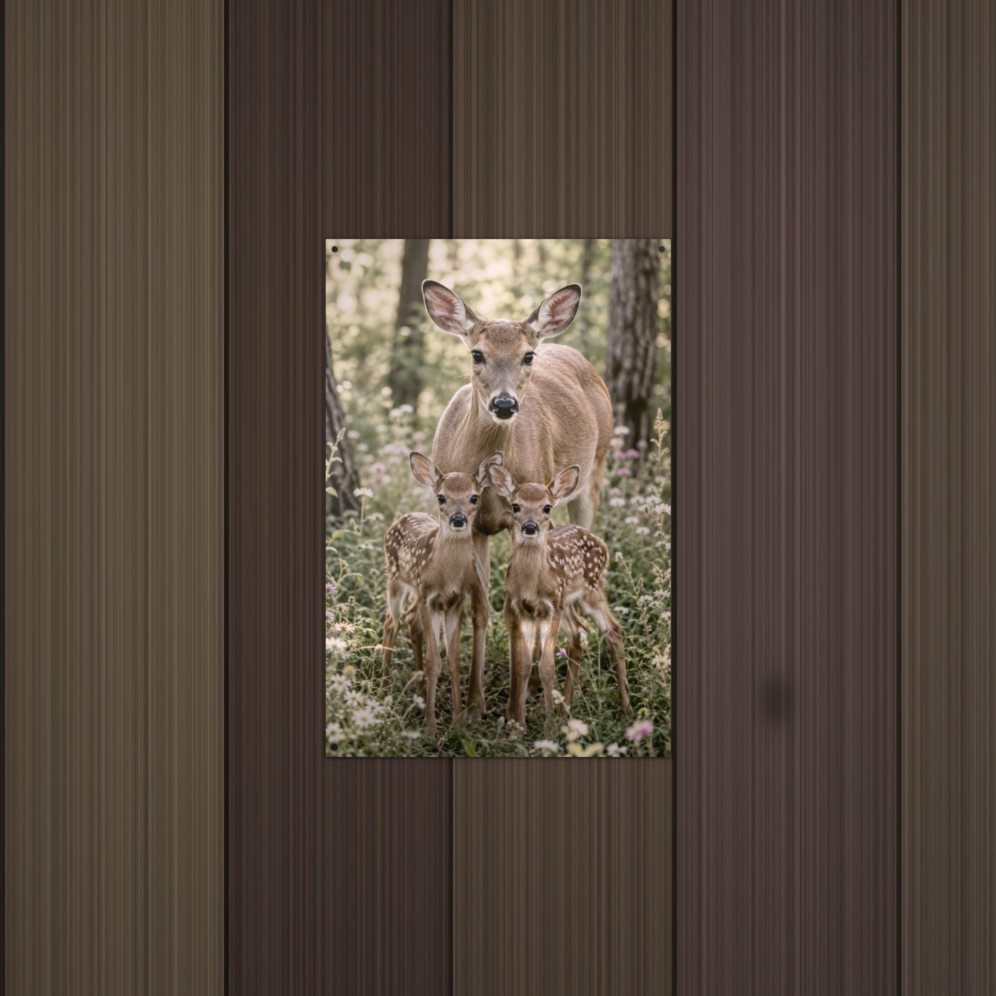 Doe and Fawns Deer Metal Sign Aluminum Sign — detail view