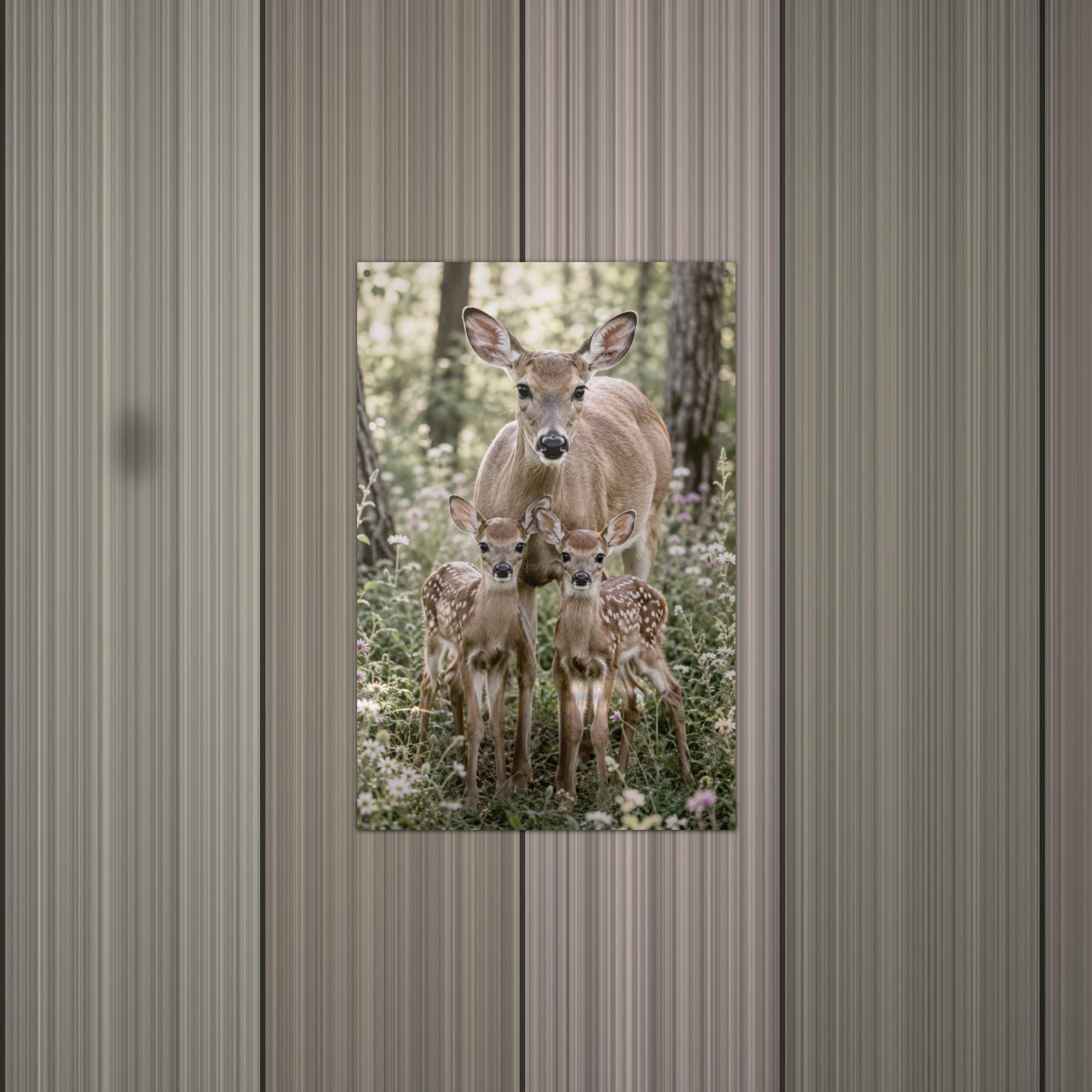 Doe and Fawns Deer Metal Sign Aluminum Sign — alternate angle