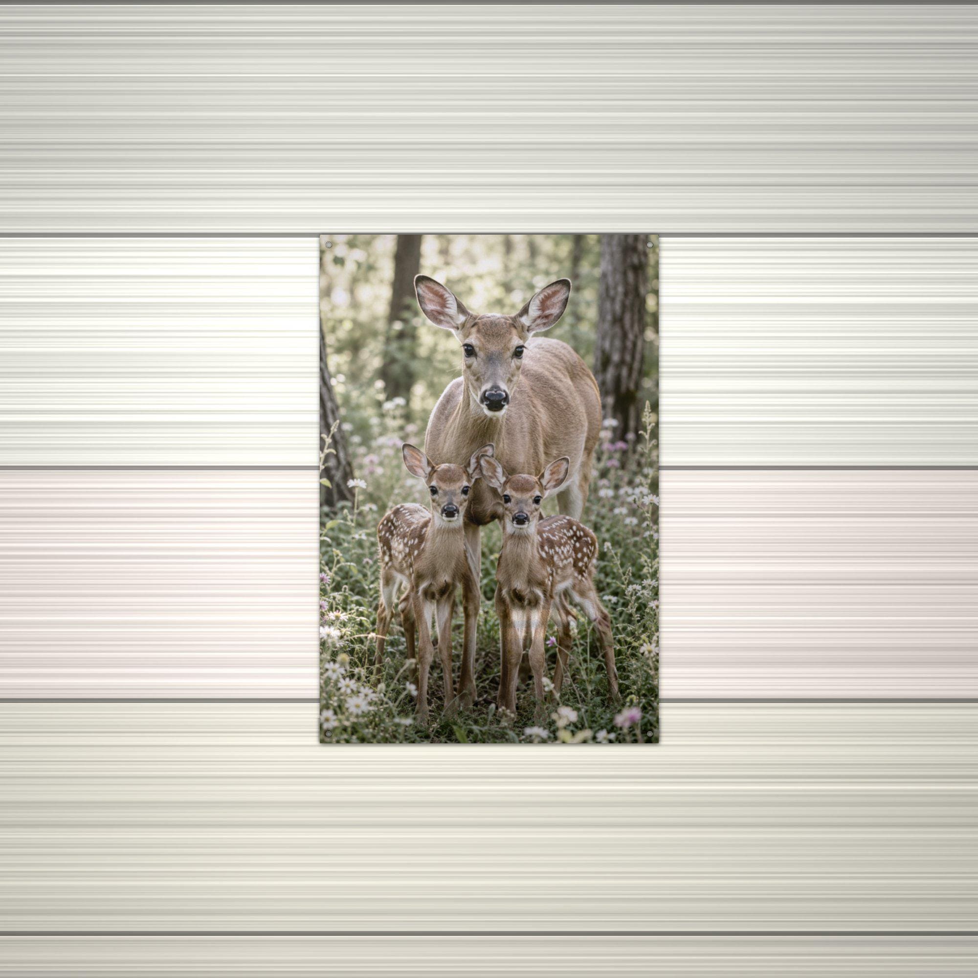 Doe and Fawns Deer Metal Sign Aluminum Sign — alternate angle