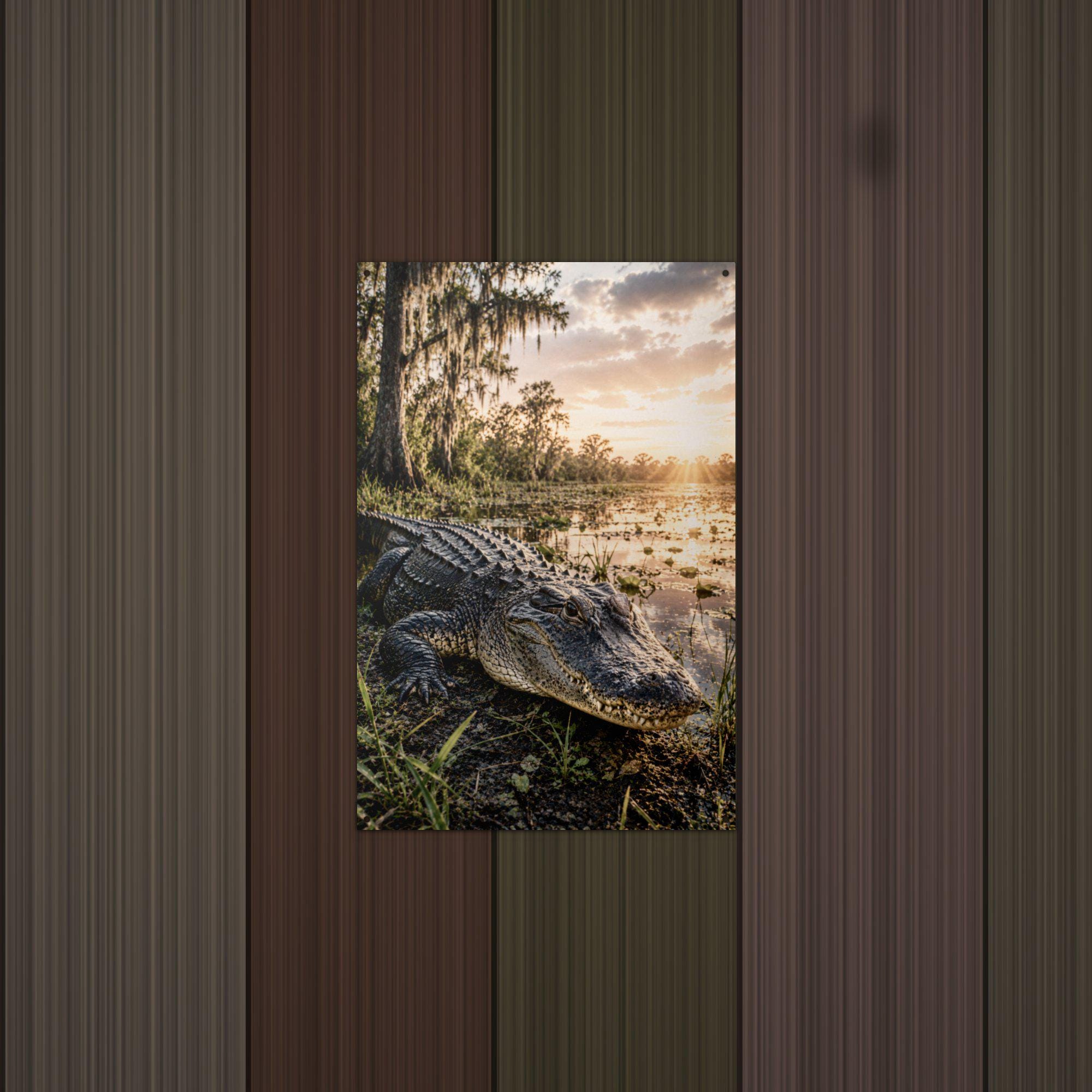 Swamp Gator Sunset Alligator Metal Sign Aluminum Sign — detail view