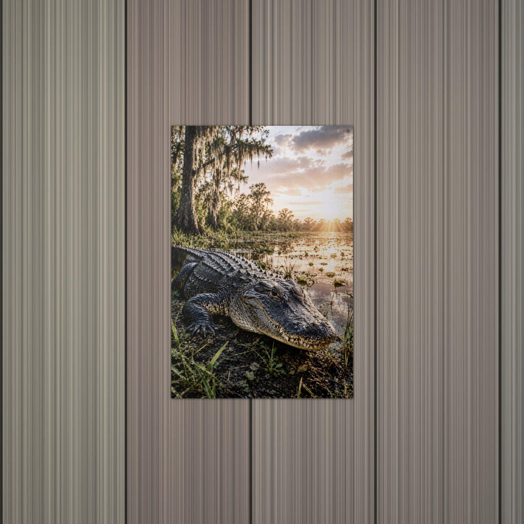 Swamp Gator Sunset Alligator Metal Sign Aluminum Sign — alternate angle